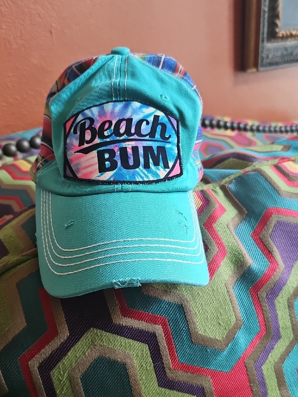 Beach Bum Turquoise Tie-Dye Patch Women's Baseball Cap